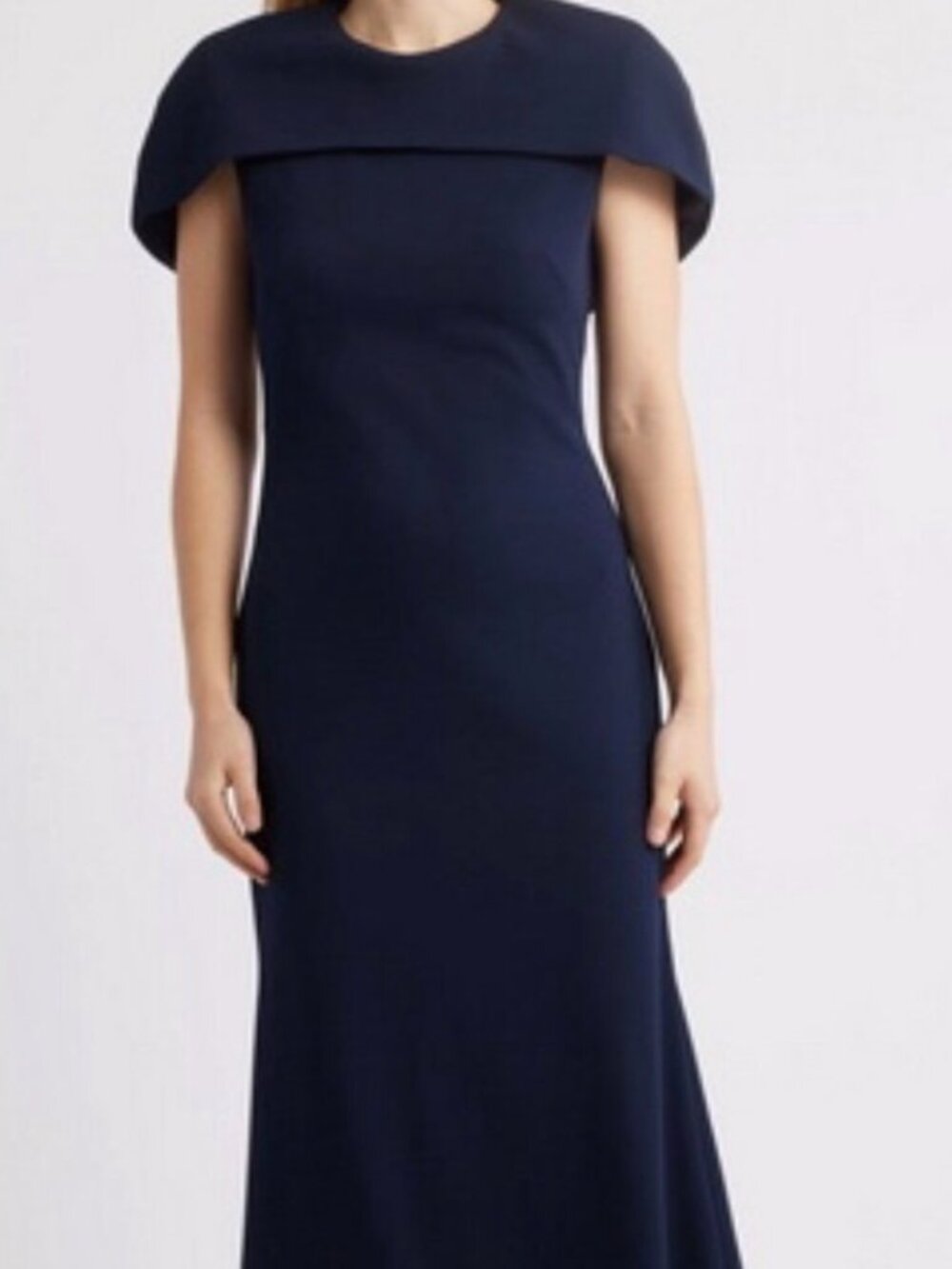 NWT Betsy & Adam Navy Blue Cape Short Sleeve Scuba Gown. Size 8